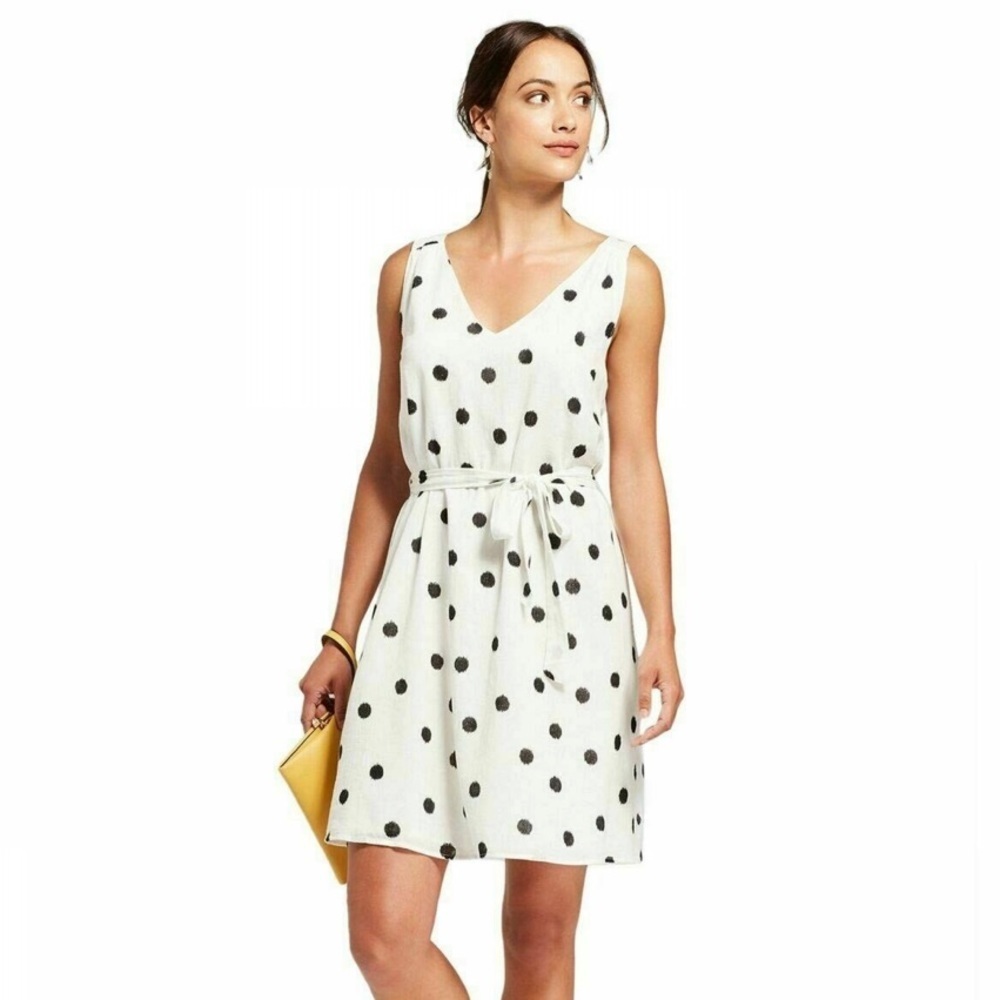 A New Day Polka Dot Sleeveless Cotton Shift Dress White & Black NWT
